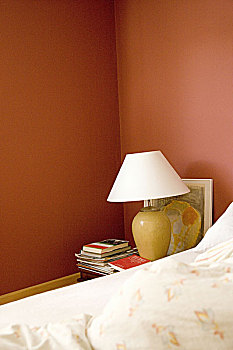卧室,特写,床,角,夜晚,书本,房间,床罩,灯,绘画