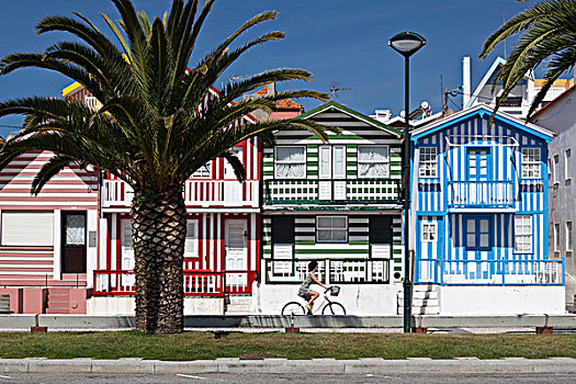 糖果,条纹,涂绘,海滨别墅,房子,贝拉,滨海,葡萄牙