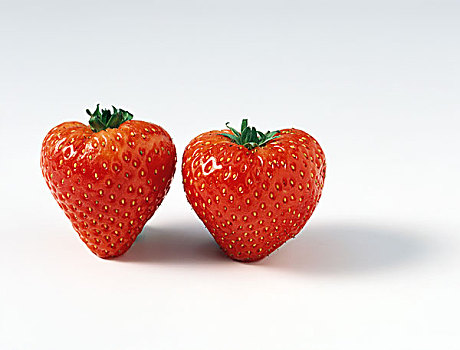 两个,成熟,草莓,特写