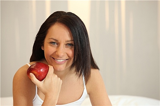 女人,红苹果,床上