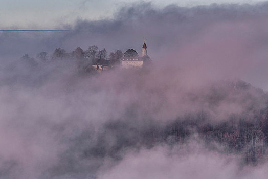 雾,城堡,生物保护区,巴登符腾堡,德国,欧洲