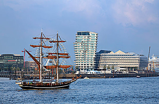 历史,帆船,正面,球衣,塔楼,写字楼,伙伴,建筑师,港城,汉堡市,德国,欧洲