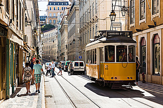 传统,老,黄色,有轨电车,街道,历史名城,里斯本,地区,葡萄牙