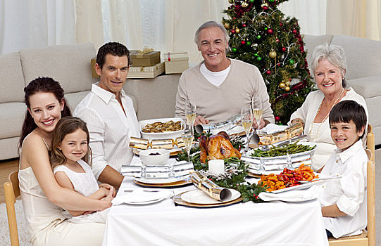 家庭,庆贺,圣诞晚餐