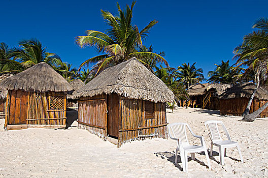 海滩,小屋,椅子,墨西哥