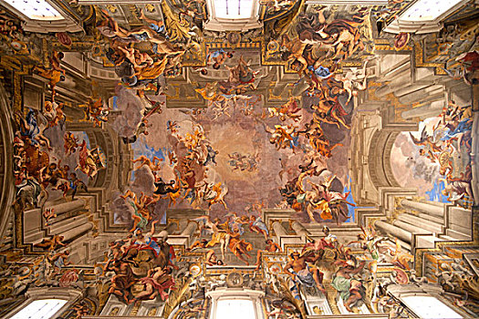 天花板,描绘,教堂中殿,耶稣会,教堂,圣徒,校园,罗马,拉齐奥,意大利,欧洲