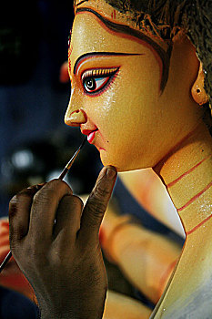 艺术家,粘土,神像,印度教,女神,最大,老,达卡,孟加拉,十月,2007年