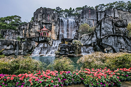福建省福州市金鸡山假山瀑布环境景观