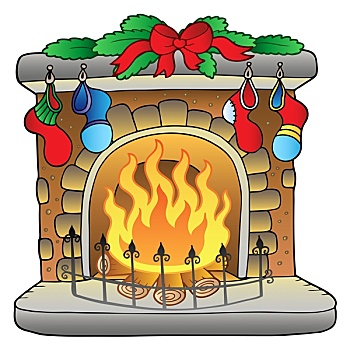 圣诞节,卡通,壁炉