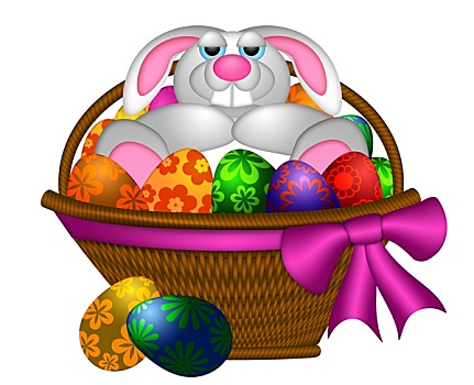 可爱,复活节兔子,兔子,放入,蛋,篮子,插画