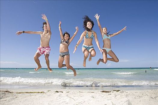 孩子,跳跃,空气,高兴,海洋