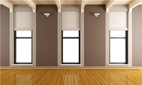 褐色,空房,三个,窗户