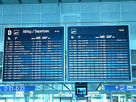 德国,巴伐利亚,慕尼黑,机场,记分板,机场建筑,信息,飞行,旅游,目的地,象征,长途旅行,空中交通