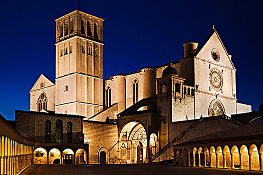 夜景,大教堂,世界遗产,阿西尼城,翁布里亚,意大利,欧洲