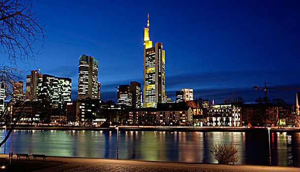 风景,天际线,法兰克福,德国商业银行,摩天大楼,黑森州,德国,欧洲