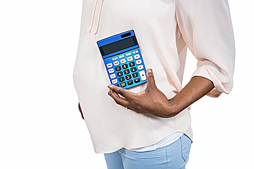 孕妇,拿着,计算器,白色背景,背景