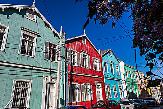 排,彩色,房子,瓦尔帕莱索,智利