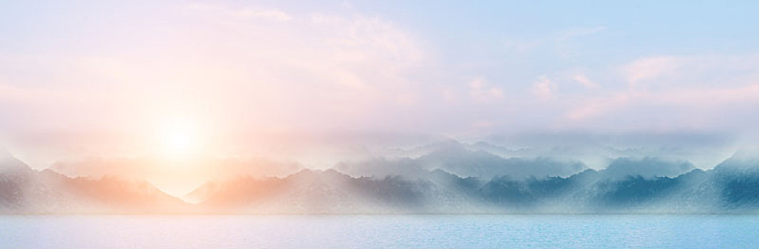 中国风水墨风格,海,山脉风光背景图