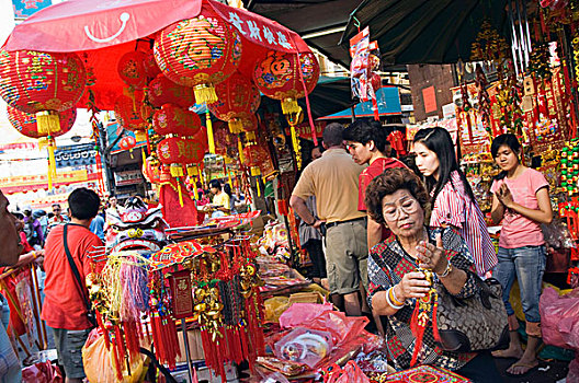 春节,销售,摊亭,道路,唐人街,曼谷,泰国,亚洲