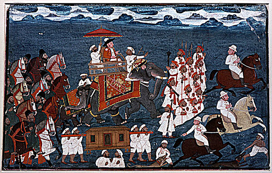 英国人,东印度公司,骑,大象,尾端,18世纪