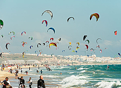 风筝冲浪,海滩,正面,酒店,哥斯达黎加,安达卢西亚,西班牙