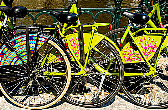 自行车,锁住,栏杆,运河,荷兰
