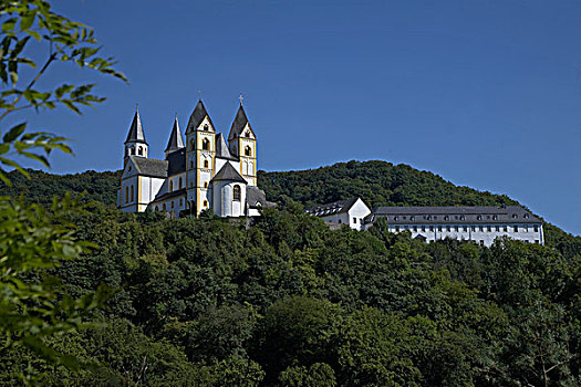 教堂,河,靠近,莱茵兰普法尔茨州,德国,欧洲