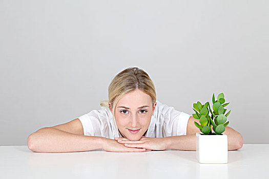 女人,自然,植物,桌上