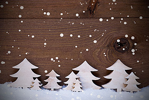 木质,圣诞树,雪,留白,雪花