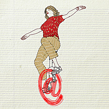 女人,骑自行车,象征,信息技术,单轮车,互联网,冲浪,插画