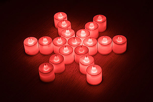 雪花,象征,红色,led灯,蜡烛,木质背景,侧面