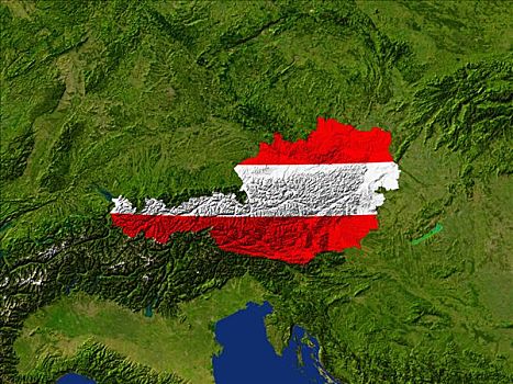 卫星图,奥地利,旗帜,遮盖