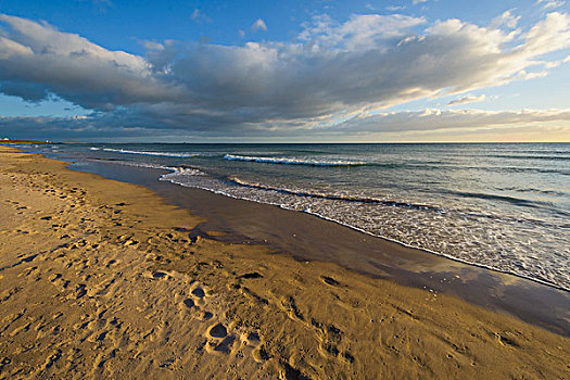 沙滩,生动,云,俯视,海浪,北海,诺森伯兰郡,英格兰,英国
