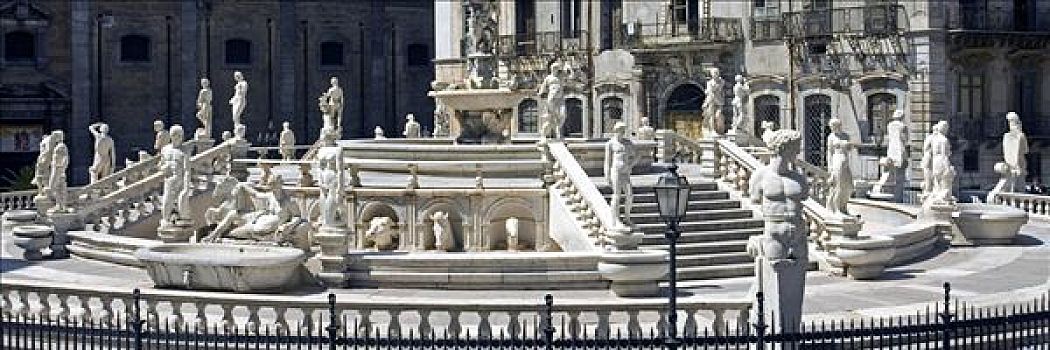 比勒陀利亚,喷泉,广场,巴勒莫,西西里,意大利,欧洲