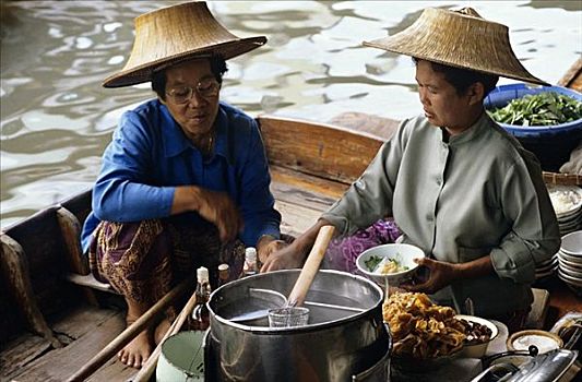 泰国人,女人,烹调,汤,船