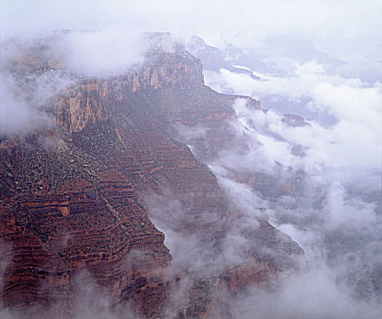美国,亚利桑那,大峡谷国家公园,大峡谷,排列,粗厚,云