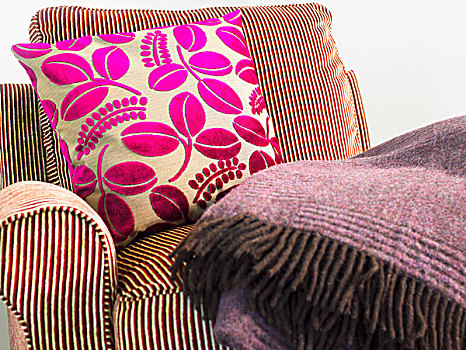 枕头,粉色,花,布,条纹,软垫,椅子