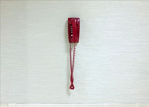 红色,电话,白墙