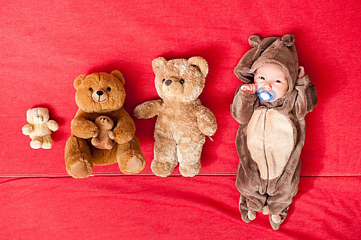 婴儿,睡觉,泰迪熊,新家庭,喜爱,概念