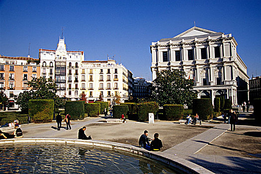 喷泉,歌剧院,剧院,建筑,广场,东方,马德里,西班牙,欧洲
