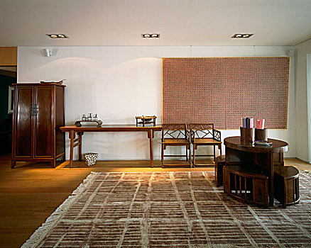 经典,明代,桌子,椅子,混合,现代,沙发,优雅,生活空间,公寓,香港