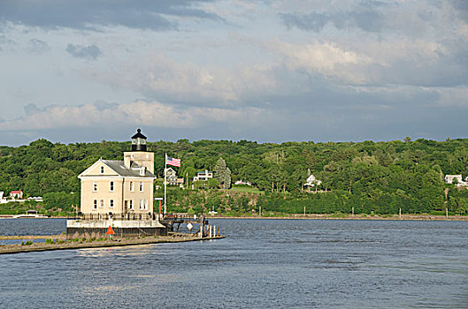 美国,纽约,哈得逊河,溪流,亮光,灯塔,1838年