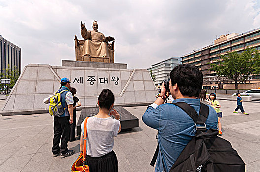 雕塑,国王,广场,首尔