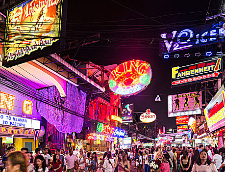步行街,步行区,夜生活,酒吧,夜总会,霓虹灯,芭提雅,省,泰国,亚洲