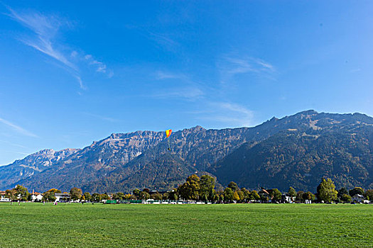 漂亮,滑傘運動,地點,靠近,山,瑞士