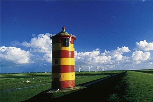 灯塔,风轮机,涡轮,风能,海岸,北海,德国,欧洲