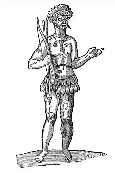 木刻,象征,半裸,原始,国王,弓箭,1642年,文艺复兴