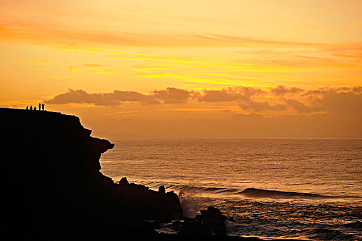 人,日落,悬崖,富埃特文图拉岛,加纳利群岛,西班牙,欧洲