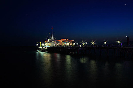 夜晚,圣莫尼卡码头,洛杉矶,加利福尼亚