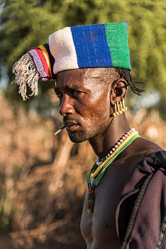 男人,彩色,头饰,部落,市场,南方,区域,埃塞俄比亚,非洲